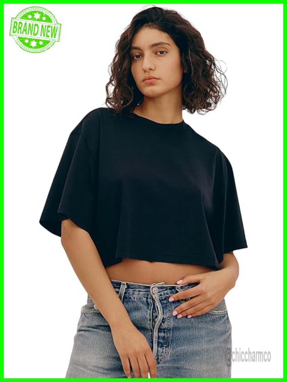 Short Sleeve Boxy Crop Tee in Organic Cotton Crew Neck